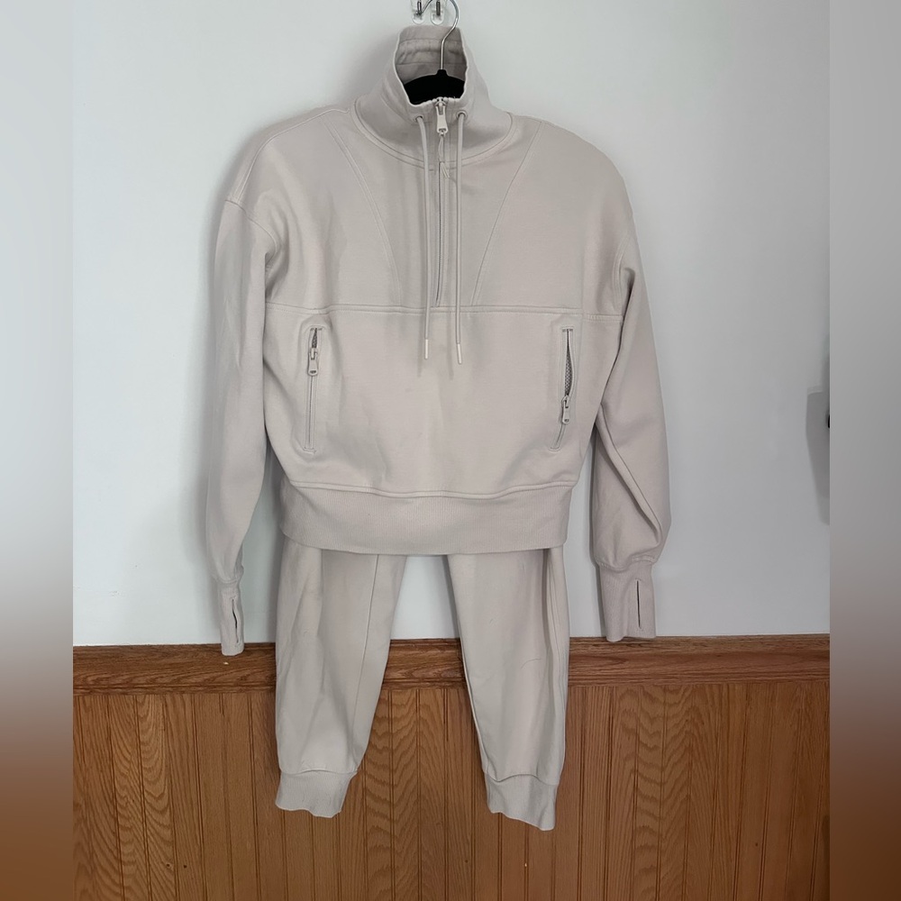 Neutral Half-Zip Sweatshirt & Jogger Set - Light Beige